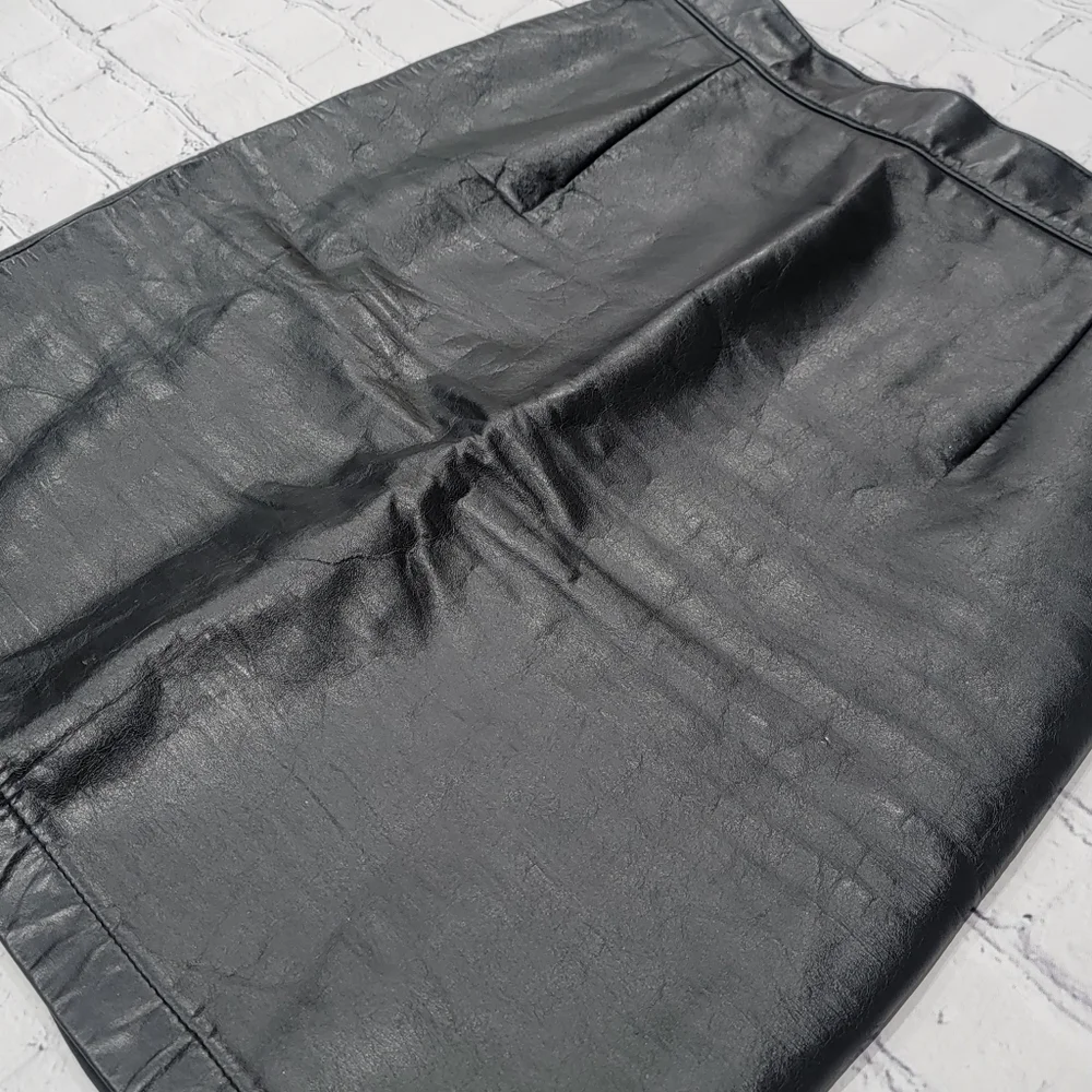Wilsons Suede & Leather Genuine Vintage Black Leather Pencil Skirt 8 - Picture 3 of 9